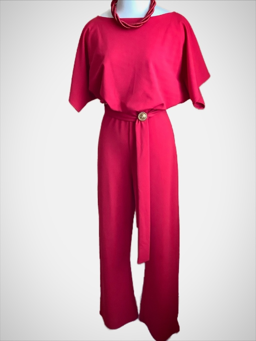 KENDI BOUTIQUE Red Flutter Sleeve Wide Leg Belted Jumpsuit Dolman Romper XL